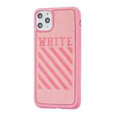 Чохол для iPhone 11 Pro Max off-white leather рожевий