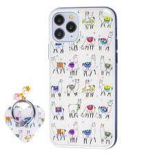 Чохол для iPhone 11 Pro блискітки print + popsocket "лама"