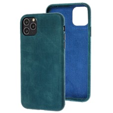 Чохол для iPhone 11 Pro Leather croco full зелений
