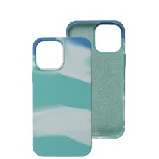 Чохол для iPhone 12 Pro Max Aquarelle full бірюзово-білий