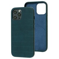 Чохол для iPhone 12 Pro Max Leather croco full зелений