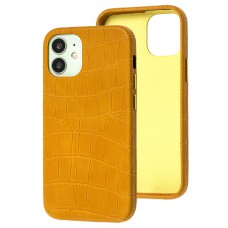 Чохол для iPhone 12 mini Leather croco full жовтий