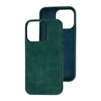 Чохол для iPhone 13 Pro Max Leather croco full green