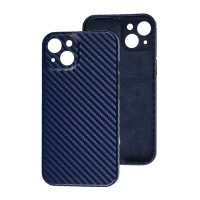 Чохол для iPhone 13 Leather carbon Full camera синій