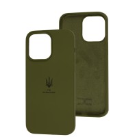 Чохол для iPhone 14 Pro Max Silicone Full Тризуб зелений
