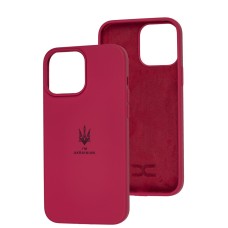 Чохол для iPhone 14 Pro Silicone Full Тризуб малиновий