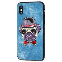 Чохол для iPhone X / Xs Embroider Animals Jeans синій "собака в капелюсі"