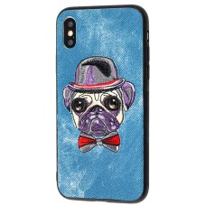 Чохол для iPhone X / Xs Embroider Animals Jeans синій "собака в капелюсі"