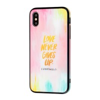Чохол для iPhone X / Xs glass "love never gives up"