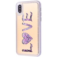 Чохол для iPhone X Блискучі вода mirror золотистий "Love"