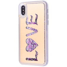 Чохол для iPhone X Блискучі вода mirror золотистий "Love"