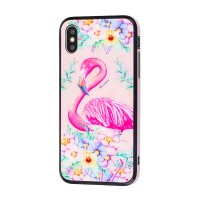 Чохол для iPhone X / Xs glass "фламінго"