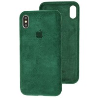 Чохол для iPhone Xs Max Alcantara 360 темно-зелений
