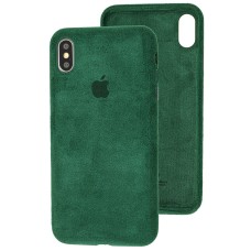Чохол для iPhone Xs Max Alcantara 360 темно-зелений