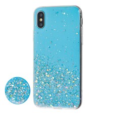 Чохол для iPhone Xs Max блискітки + popsocket "блакитний"