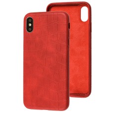 Чохол для iPhone Xs Max Leather croco full червоний
