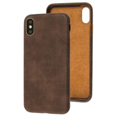 Чохол для iPhone Xs Max Leather croco full коричневий