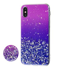 Чохол для iPhone Xs Max блискітки + popsocket "рожево-синій"