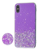 Чохол для iPhone Xs Max блискітки + popsocket "світло-фіолетовий"