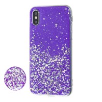Чохол для iPhone Xs Max блискітки + popsocket "фіолетовий"