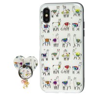 Чохол для iPhone Xs Max блискітки print + popsocket "лама"