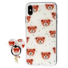 Чохол для iPhone Xs Max блискітки print + popsocket "ведмедики"
