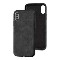 Чохол для iPhone X / Xs Leather croco full чорний