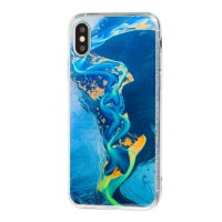 Чохол для iPhone X / Xs мармур біло-блакитний