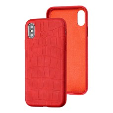 Чохол для iPhone X / Xs Leather croco full червоний