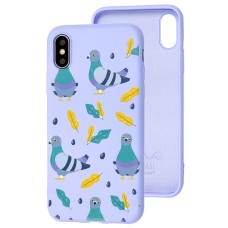 Чохол для iPhone X / Xs Wave Fancy pigeon with sunflower seeds / light purple