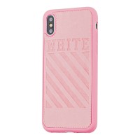 Чохол для iPhone X / Xs off-white leather рожевий