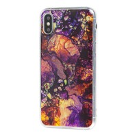 Чохол для iPhone X / Xs мармур фіолетово-жовтий