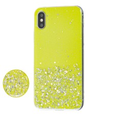Чохол для iPhone X / Xs блискітки + popsocket "лимонний"
