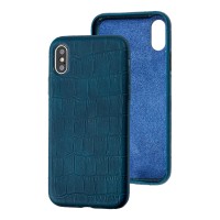 Чохол для iPhone X / Xs Leather croco full зелений