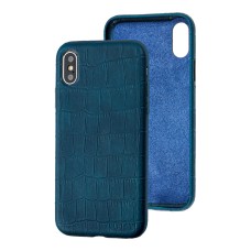 Чохол для iPhone X / Xs Leather croco full зелений