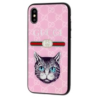 Чохол для iPhone X / Xs Vip Blue Glitter рожевий "кіт"