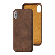 Чохол для iPhone X / Xs Leather croco full коричневий