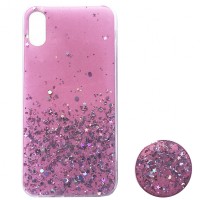 Силікон блискітки+popsoket для iPhone XS Max light pink