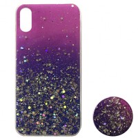 Силікон блискітки+popsoket для iPhone XS Max pink blue