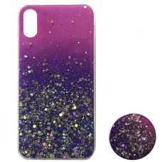 Силікон блискітки+popsoket для iPhone XS Max pink blue