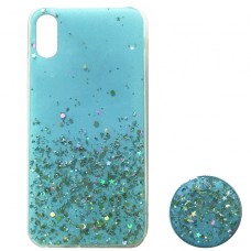 Силікон блискітки+popsoket для iPhone XS Max sky blue