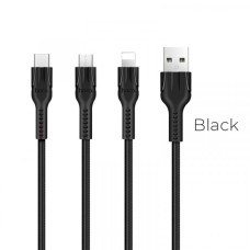 Кабель HOCO U31 Benay 3-in-1 з'єднувальний кабель (Lightning+Micro+Type-C) 2,4A/1,2m. Black