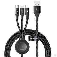 USB Кабель Baseus Star Ring 4in1 Wireless Charging USB для M+L+T+iWatch 1.2m Deep gray CA1T4-I0G
