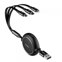 USB кабель Baseus Golden Loop 3in1 Elastic Data Cable USB для M+L+T 3.5A 1.2m Black CAMLT-JH01