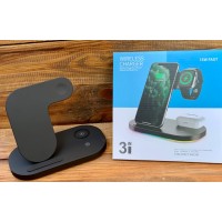 Бездротова зарядка стенд smart 3in1 fast 15w (phone+apple watch+airpods)