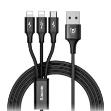 Кабель USB Baseus Rapid 3in1 micro+lightning+Type-C 3A 1.2m чорний