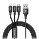 Кабель USB Baseus Rapid 3in1 micro+lightning+Type-C 3A 1.2m чорний