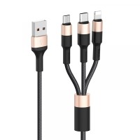 Кабель HOCO X26 Xpress Charging Combo 3-in-1(LM-Tc) 2A/1m. Black&amp;Gold