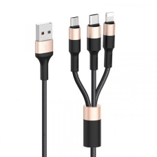 Кабель HOCO X26 Xpress Charging Combo 3-in-1(LM-Tc) 2A/1m. Black&amp;Gold