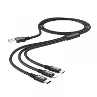 Кабель HOCO X14 Times Speed для Combo 3-in-1(LM-Tc) 2A/1m. Black